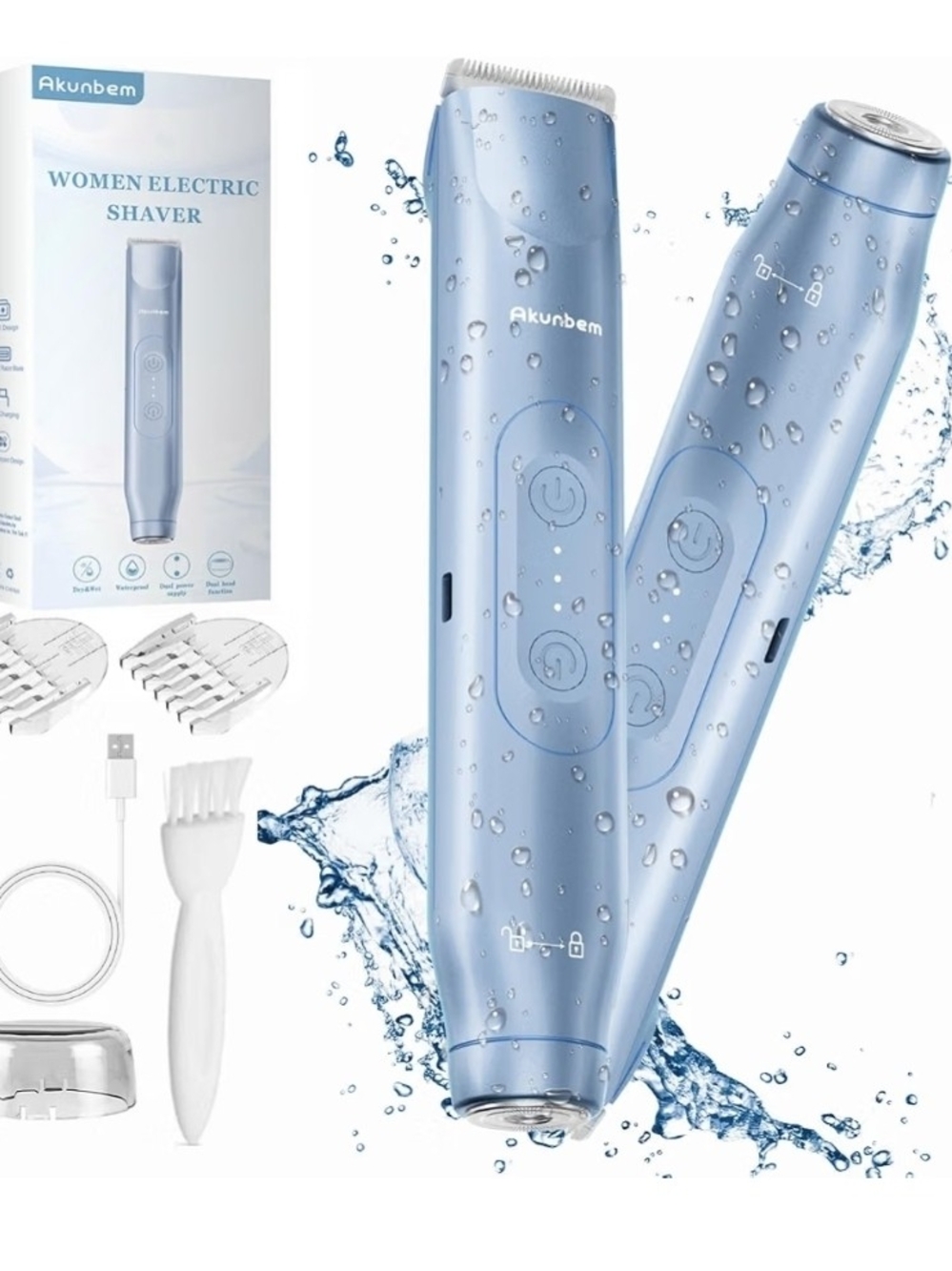 Akunbem Bikini Trimmer for Women, 2 in 1 Dual Head Wet & Dry Electric Shaver